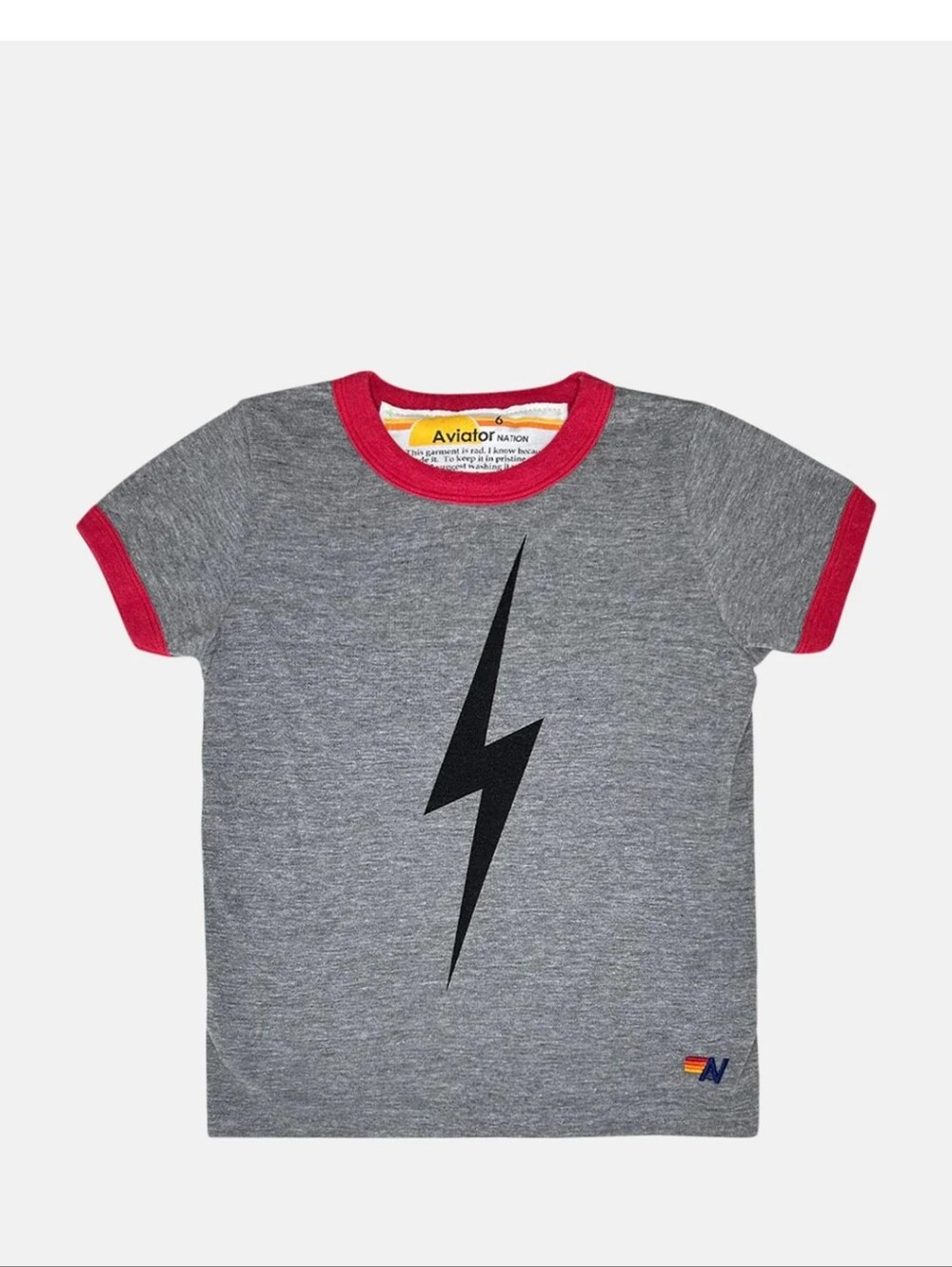 AVIATOR NATION Bolt Ringer Tee Heather Grey/Red - Kids Size 10